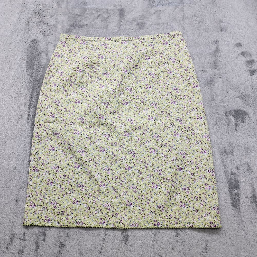Vintage Faded Glory Skirt Womens L Green Purple Floral Pencil Stretch Cotton